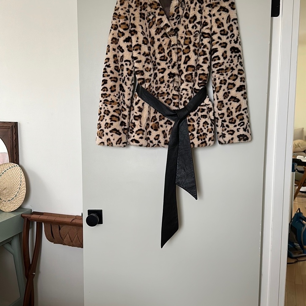 Leopard Print Faux Fur Jacket with Black Accents
